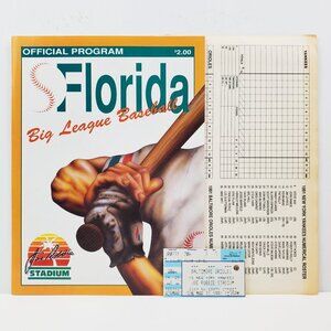 Florida Big League Baseball Program Scoresheet + Ticket 1991 Orioles Yankees MLB